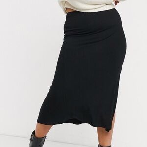 ASOS Curve Black Bias Cut Jersey Midi Slip Skirt with Split - Size 18
